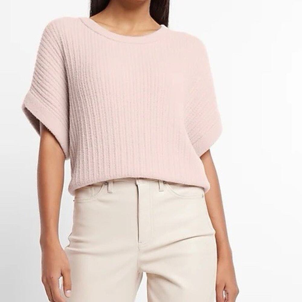 Express Pink Crew Neck Short Sleeved Sweater XS NWT Boxy Neutral Career Office